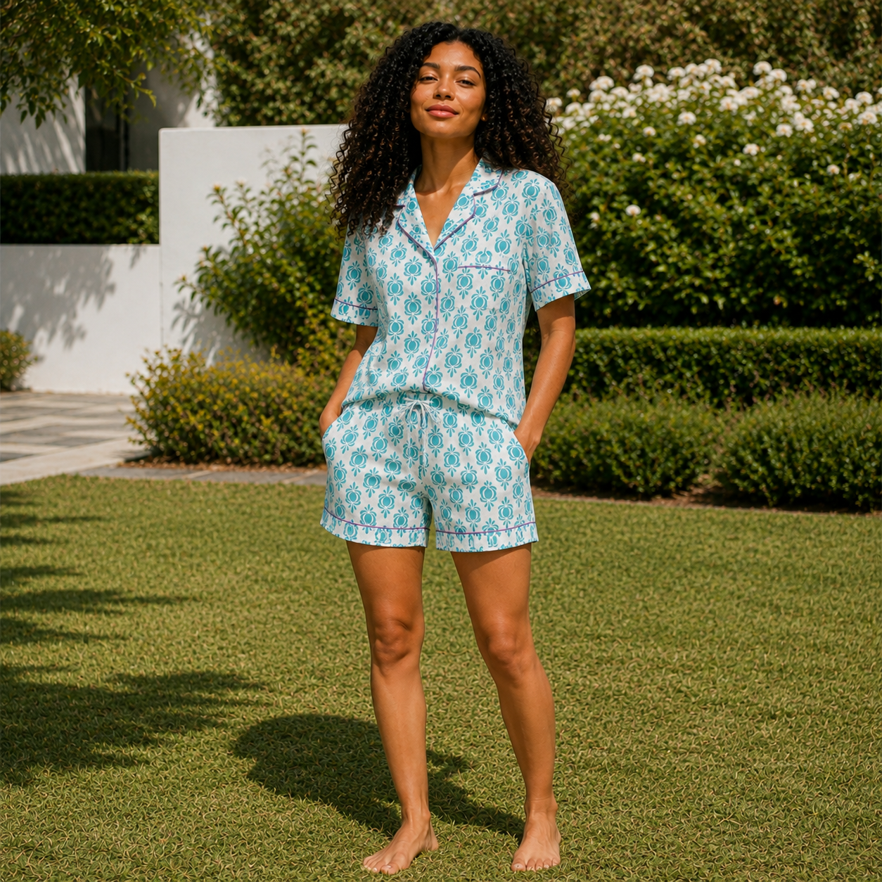 Lotus Teal Lotus Bloom - Short Pyjama Set - Image 1