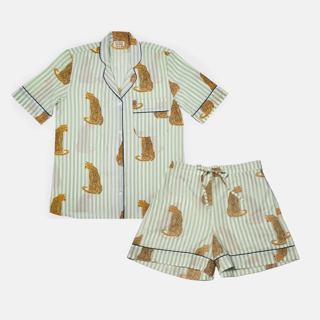 SPJ 28 Sage Leopard Short PJ Set - Image 1